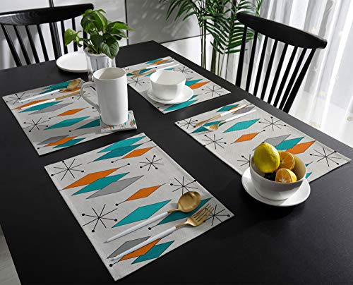 Artshowing Set Of 4 Placemats Heat-Resistant For Dining Table Linen Table Mats Europen Modern Mid Century Rectangle Pad Placemat 12 X 18 Inch - Retro Prismatic #TOP2