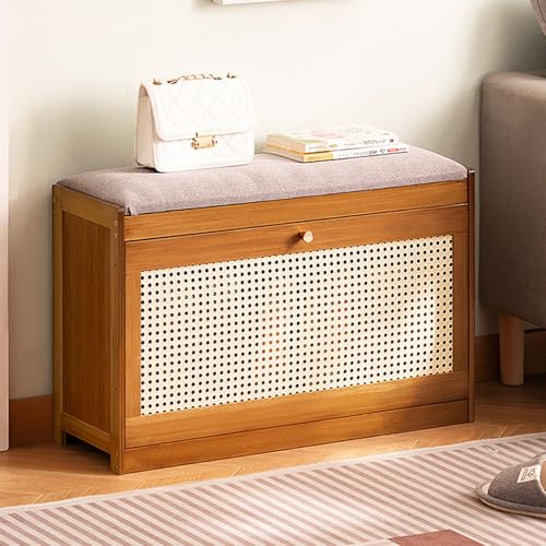 Banc de rangement à chaussures en rotin avec coussin pour gagner de la place dans l'entrée