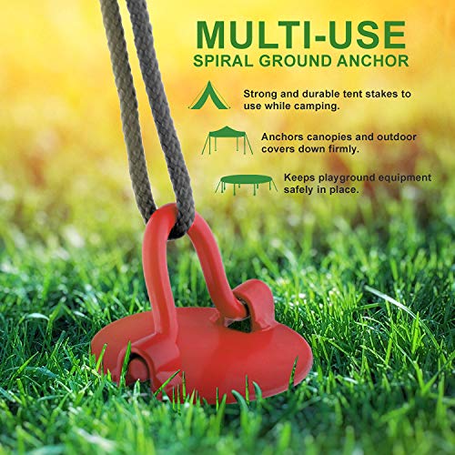 7Penn Spiral Ground Anchors - 8 Inch Red Tent Stakes Heavy Duty Ground Screw Anchor Twist Stakes, 4 Pack