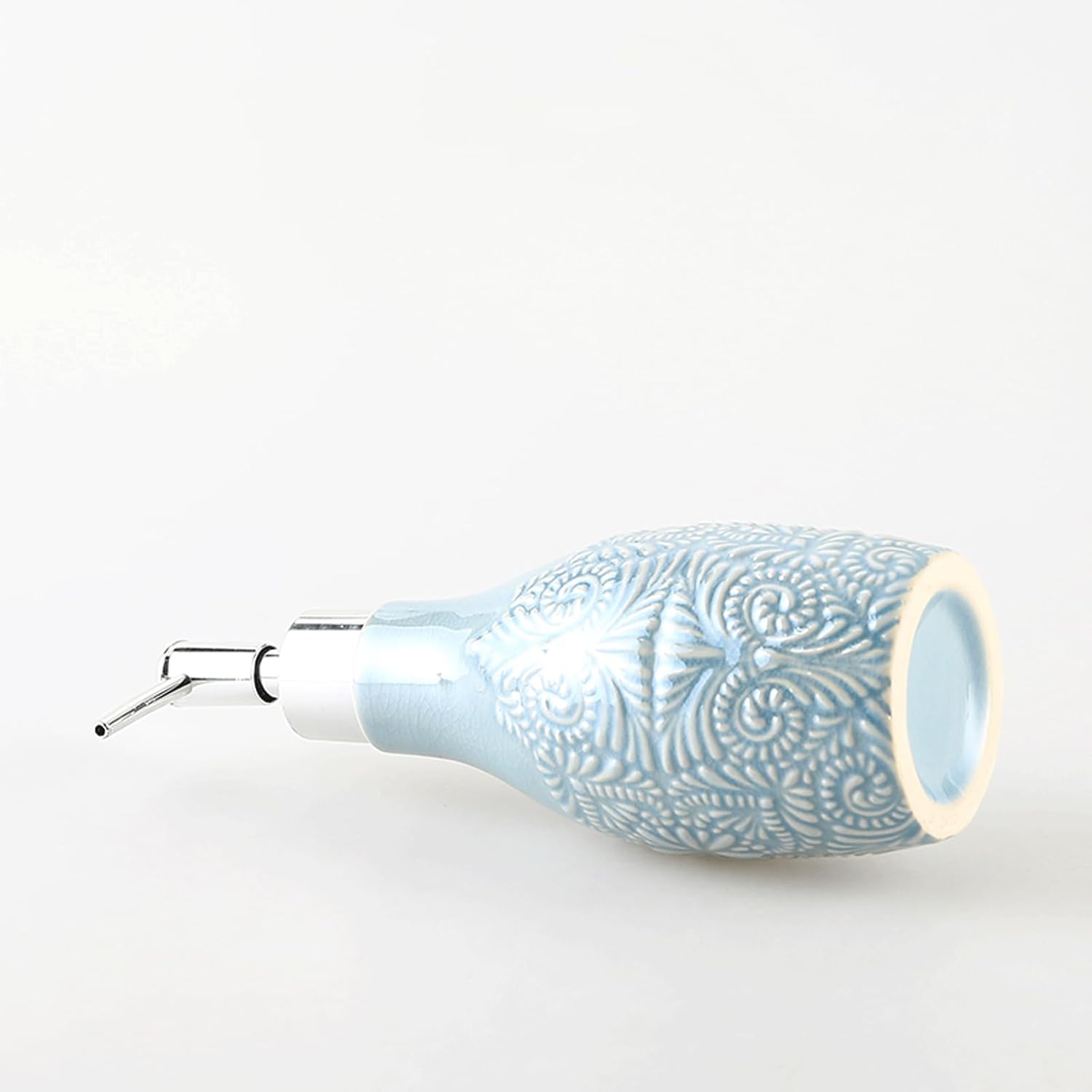 Liquid Soap Dispenser Blue Ceramic Lotion Dispenser Bottle - Countertop Soap Dispenser Elevate Bathroom Decor with Charming Hand Pump Soap Bottle Decor