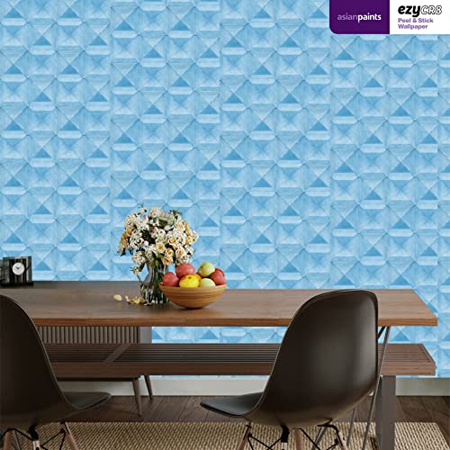 Image of Asian Paints EzyCR8 Textured Geometric Pyramids-Blue Self Adhesive Wallpaper (45x300cm) DIY Wall Decor Water-Resistant Multi Surface Application for Living Room, Puja Room, Kids Room