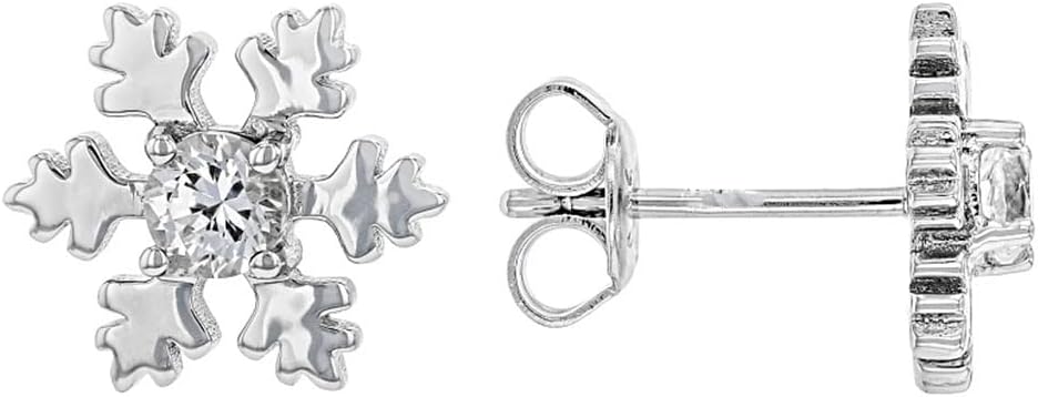 0.45 Ct 10K White Gold Over .925 Sterling Silver Round Cut White Diamond Snowflake Stud Earring For Women's & Girl's