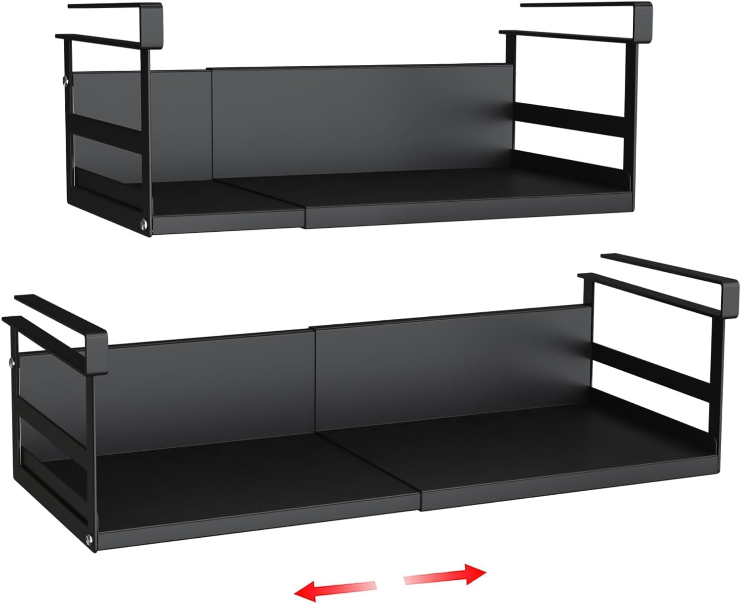 Expandable Under Cabinet Shelf Organizer with 0.94-Inch Thick Clips, Heavy Duty Extendable Under Shelf Storage Basket for Pantry or Laundry Room, Black, 2 Pack, Interior: 4.13" H x 7.2" D