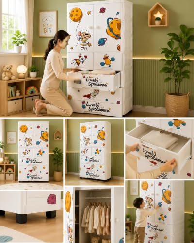 Image of HIWARE Premium Modular Wardrobe for Bedroom, Kids Room and Home | Spacious Clothes Storage Cabinet with Drawers and Shelves | Modern Stylish Design, Heavy Duty, Multiuse Organizer - 18142-Astronut