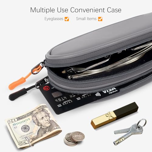 Image of Double Eyeglasses Case Soft Portable Zipper Sunglasses Pouch with Keychain Clip for Men Women