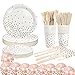 SUPGOMAX Partygeschirr 168Pcs Einweggeschirr, Papier Geschirr Set Roségold Einweg Party Set, Papier Tableware Set inkl. Pappteller Tassen Besteck Servietten Ballon, Einweg Papptellern für 24 Gäste