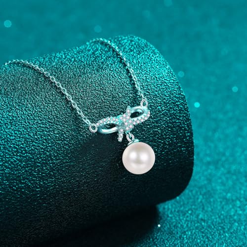 Collier nœud papillon anti-ternissement argent et perle véritable