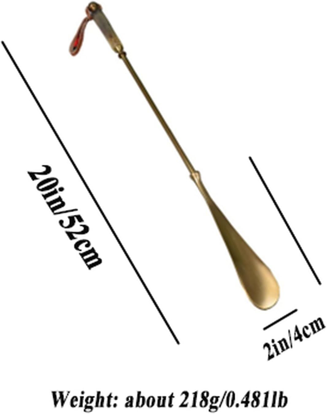 Calzador De Latón Largo, Calzador De Metal Duradero para Personas Mayores, Bastón Ligero para Ponerse Zapatos con Cordón De Cuero para Mujeres Embarazadas Y Hombres.