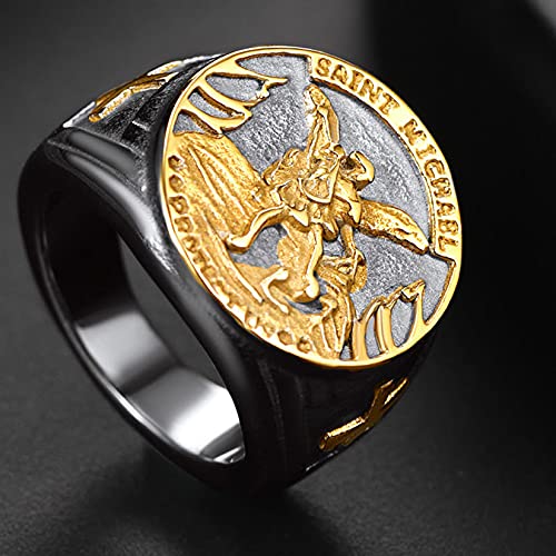 U7 Anel de São Miguel/Santo Cristóvão 18 k banhado a ouro aço inoxidável sinete redondo anéis arcanj
