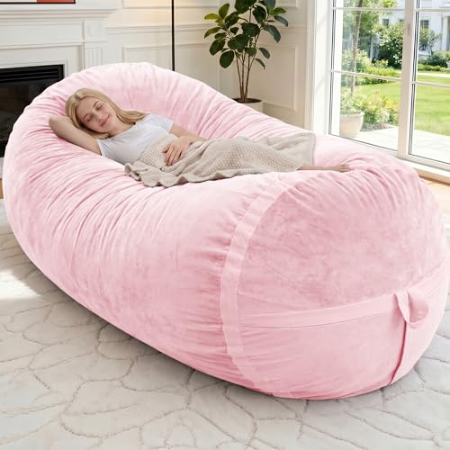Image of 6FT Bean Bag Chair 6'Giant Bean Bag Chairs with Adults, Large Beanbag Chair | Bean bag Lounger with Machine Washable Cover Dutch Velvet Fabric, Comfy Chairs for Living Room Bedroom Dorm, Pink