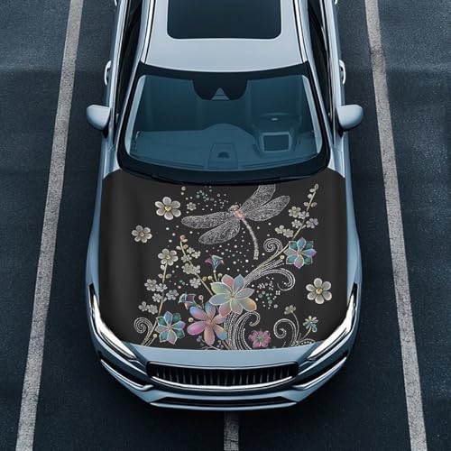 Image of Dragonfly Car Hood Cover Polyester,Engine Protection Cover,Elastic Fabrics Can be Washed,Car Bonnet Banne