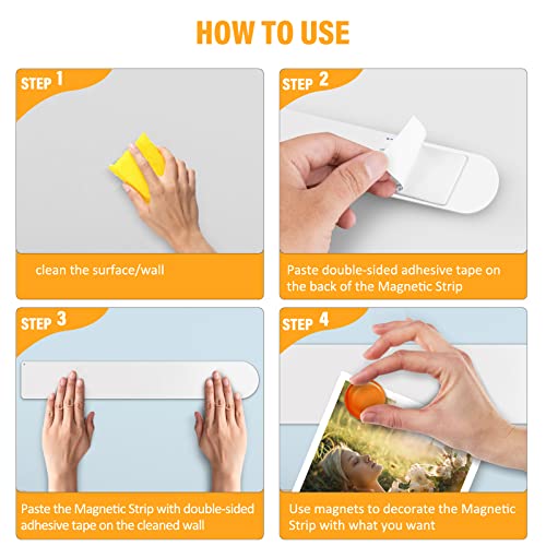 Demao 6 Pieces Frameless Stainless Iron Magnetic Strips With Adhesive Backing Memo Strip Bulletin Bar Board Set With 24 Pieces Colorful Magnets For Office Home And School(White) #TOP2