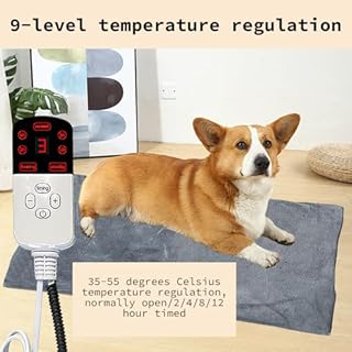SKIKHN Tappetino Riscaldante per Cani e Gatti, 45x70CM Tappetino Riscaldante per Animali Domestici, Tappetini Riscaldanti per Cani Gatti, TappetoRiscaldante Cane, 9 Livelli di Temperatura, Antimorso