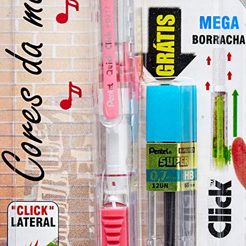 Lapiseira Pentel Quick Click 0, 7Mm Rosa Com Tubo De Grafites, Pentel, Sm/Pd217-Pm, Rosa
