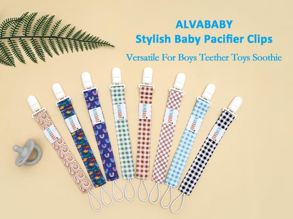 Image of ALVABABY Pacifier Clips 8 Pack Pacifier Binky Paci Holder Leashes for Teethers 8DP20A