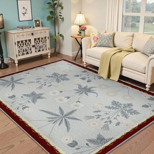 Vintage Gray Floral Area Rug Washable 6x10ft Traditional French Country