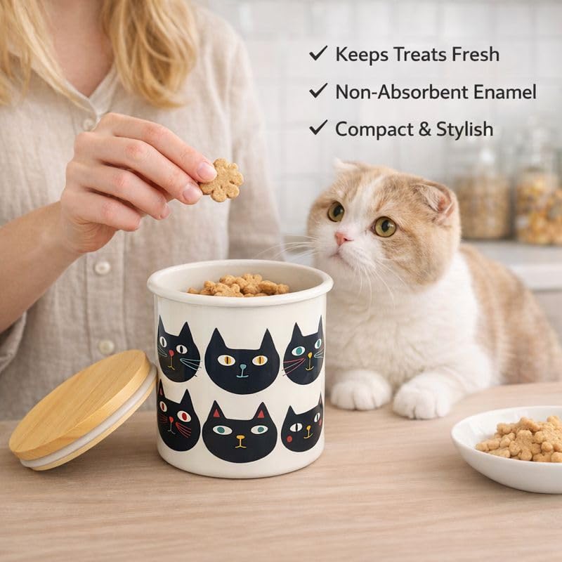 Terra Distribution Cat Cookie Jar with Lid 25 oz [ Made in Japan ] Airtight Cat Treat Jar Cat Treat Container (Cat Faces)
