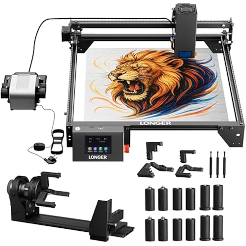 LONGER Laser Engraver Ray5 20000mW Engraver Machine with Air Assist Kit DIY CNC Laser Cutter Tool for Metal Glass Wood Working Area 15.7 "x15.7" with 4-in-1 Rotary Roller Kit