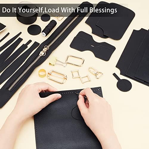 WADOR DIY PU Leather Bag Making Kit, Black Handmade Messenger Bag Making Materials Shoulder Bag Hand Sewing Accessories Tote Bag Stitching Complete Supplies Set for Beginners, 17.7×8.8×13.9 cm