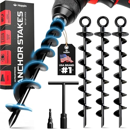 Happin® Heavy Duty Ground Anchors Screw in, Tent Stakes Heavy