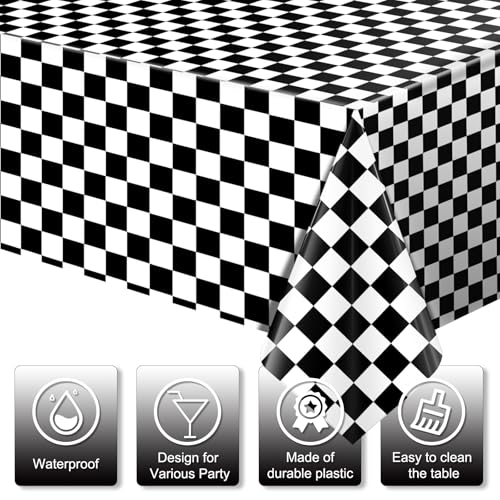 Hauwellter 3 Pack Race Car Checkered Plastic Tablecloth, Black and White Racing Table Cover, Disposable Cars Table Cloth for Kids Boys Car Theme Birthday Party Supplies Decorations, 54 x 108 Inch by Hauwellter - Used condition - Image 3