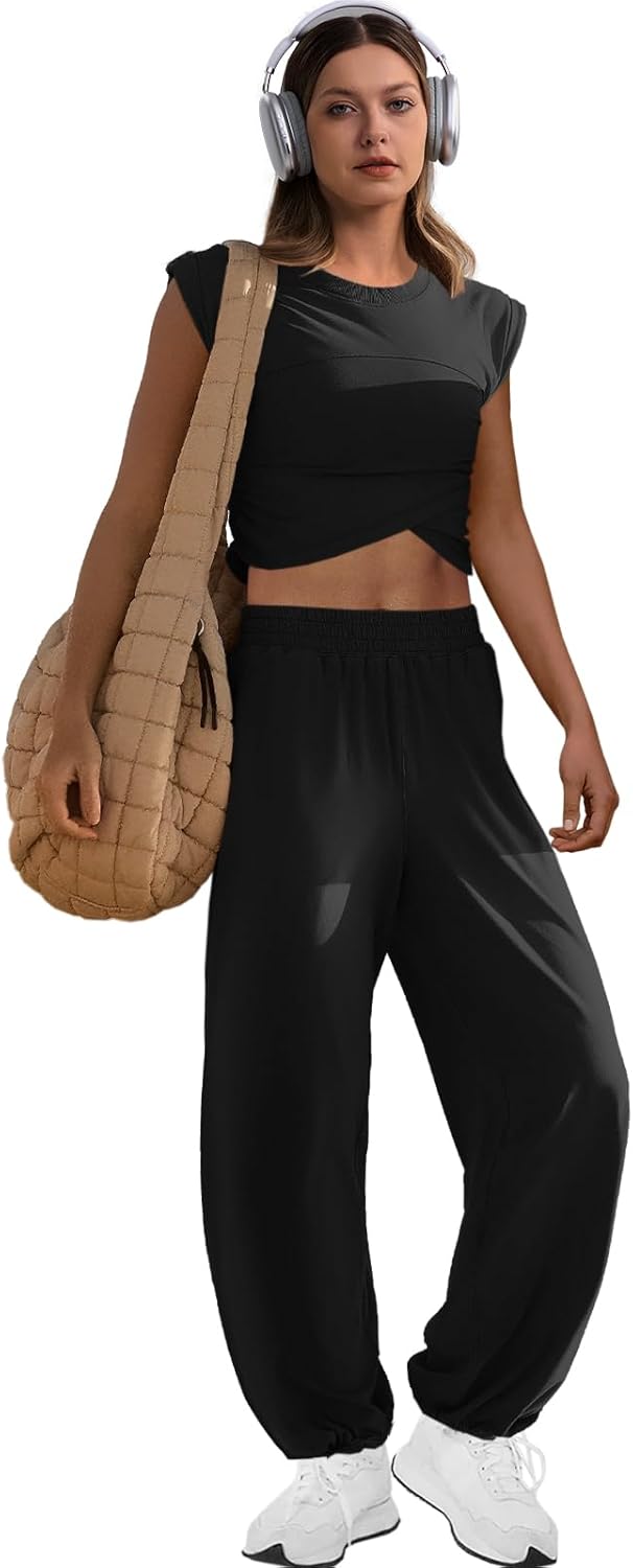 LAMISSCHE Womens Loungewear Set 2 Piece Outfits Sets Cropped Tops and Wide Leg Pants with Pockets Tracksuit - Image 5