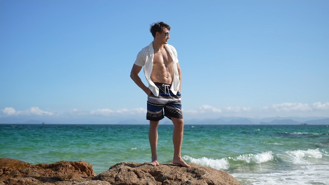 difficort Mens Swim Trunks Bathing Suit,Black & Blue & White