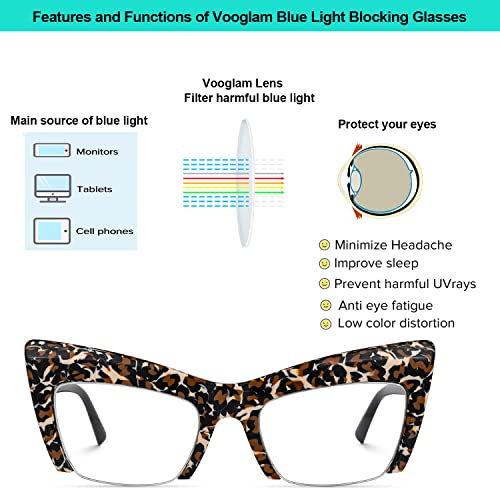 Image of VOOGLAM Oversize Cat Eye Blue Light Blocking Glasses for Women Anti UV EyestrainComputer Gaming TV Phone Glasses Garza