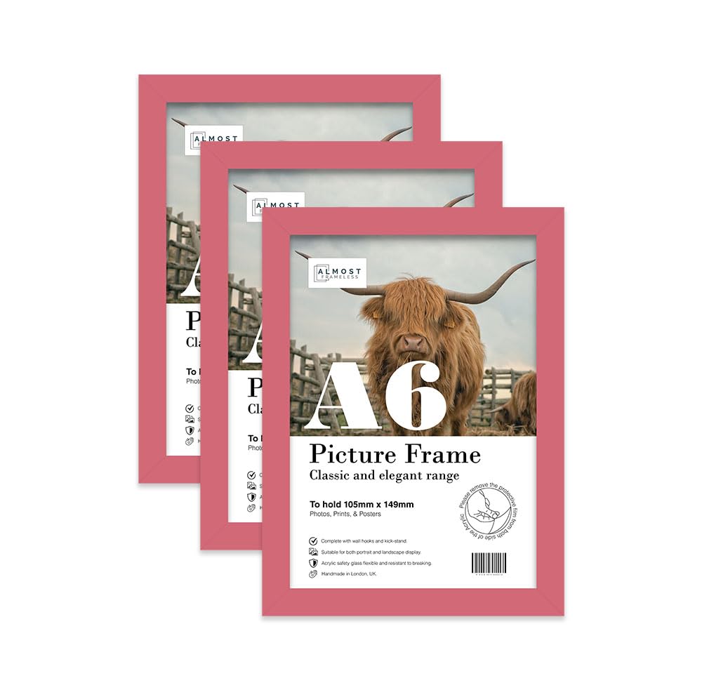Almost Frameless A6 Pink Picture Frame Set of 3, Display A6 Picture Gallery Wall, Poster, Photo, Artwork, or Print, Yellow