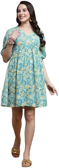 Floral Printed Knee Length lightweight & Comfortable Party Wear Dress for Women & Girls