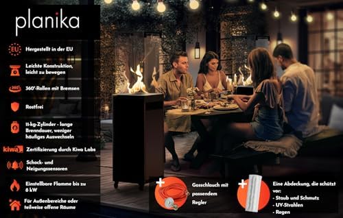 Bild 2 - Planika - Faro – Terrassenheizer Gas schwarzer, 8kW tragbarer und freistehender, Propan Heizpilz für Ihren Garten und Terrasse (Faro + Abdeckung), 36 x 36 x 150 cm