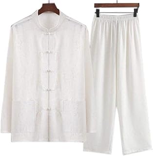 Tai Chi Suit Qi Gong Wing Chun Suit Men Chinês Kung Fu Roupas Algodão E Linho Artes Marciais Vestuário Natural, Cinza-165CM (Branco 165CM)