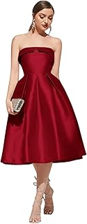 Strapless Satin A-Line Cocktail Dress for Women – Elegant Prom, Wedding,Formal Evening Gown with Pleated Skirt