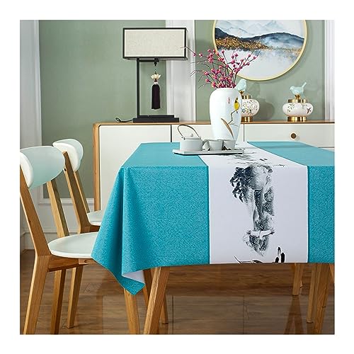 Nappe imperméable 140x260 table rectangle PVC anti-taches bleu vert - 2