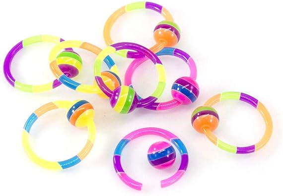 Captive Ring Package of 8 with Colorful Design 14g
