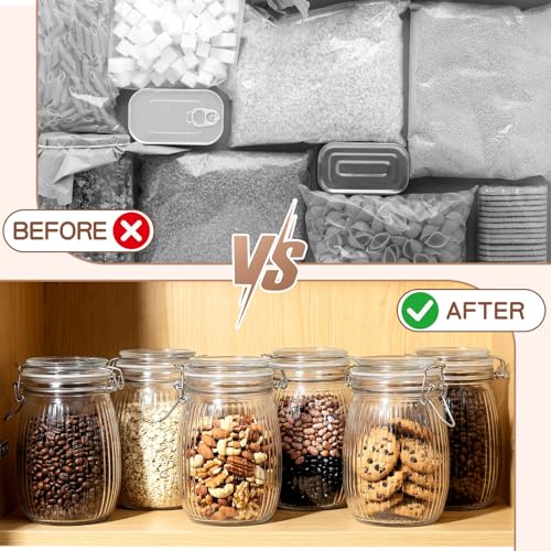 Image of 25 oz Wide Mouth Glass Mason Jars with Airtight Lid 6 Pack, Glass Canister, Striped Clip Fastening Jar for Kitchen Storage Canning, Oat, Coffee, Pasta, Snack, Nut, Candy and Pickling Food
