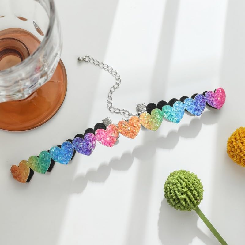 Rainbow Heart Stars Butterfly Choker Necklace Gothic Y2k Colorful Heart Necklace for Women Adjustable Classic Collar Necklaces Pride Month Jewelry2