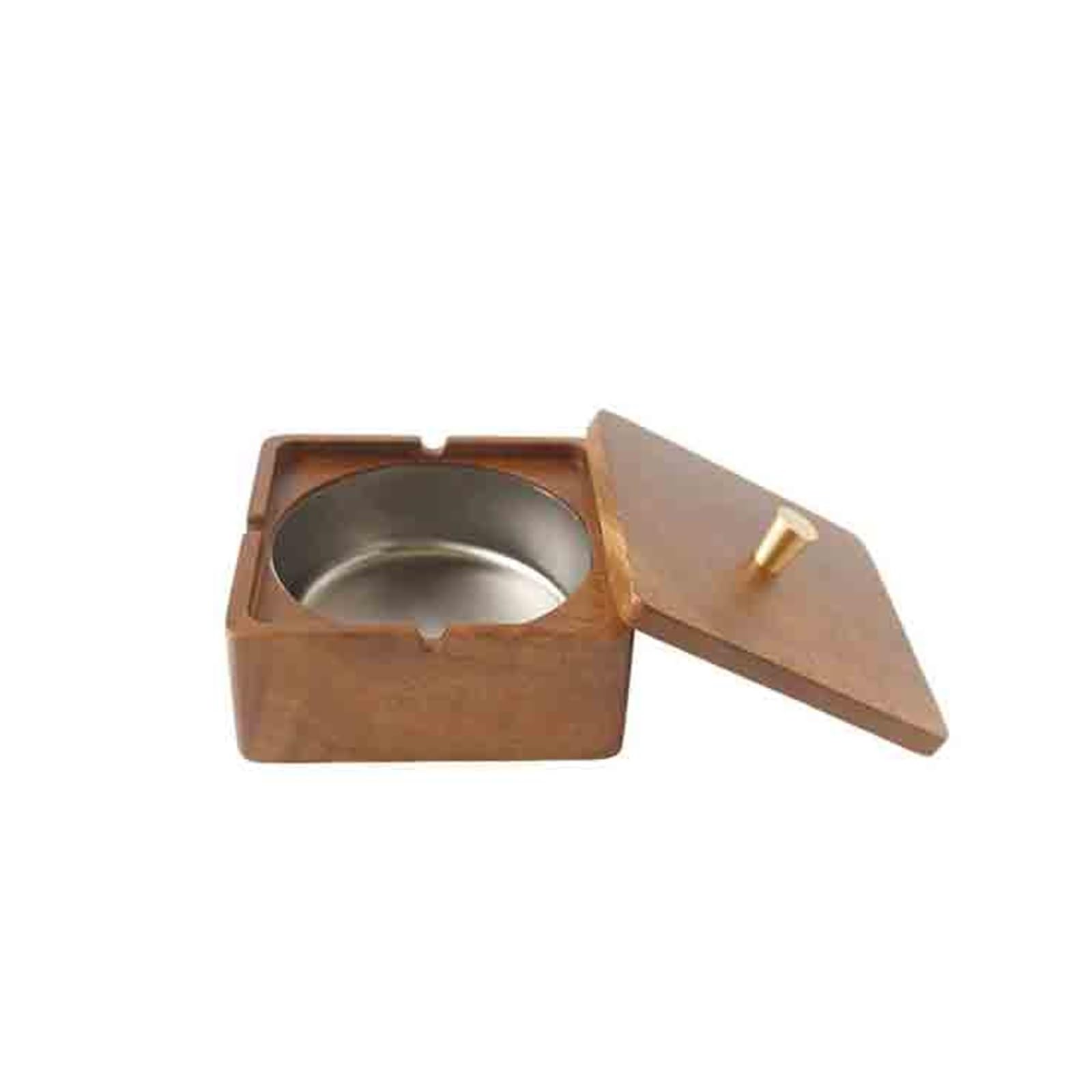 Cendrier carré en noyer for usage domestique, hôtel, bureau, acier inoxydable avec couvercle, cendrier tricolore option Décoratif(Silver)