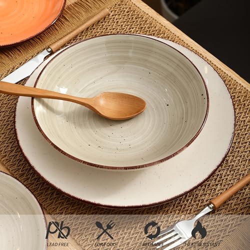 Image of Dinnerware Sets for 6, 18 Piece Stoneware Plates and Bowls Set, White