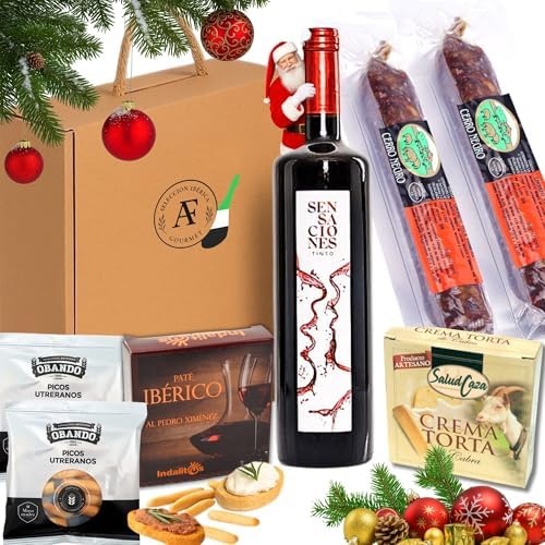 AF® - Cesta gourmet para regalar con vino Sensaciones 75cl, surti...
