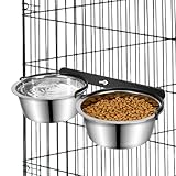 Water Bowl for Dog Crate, 2 Pack No Spill Kennel Water Bowl Hanging, Clip-on Small Dog Crate Food Bowls, Mountable Stainless Steel Pet Feeder Dish Coop Cup Cage Accessories for Puppy Cat Catio Bird