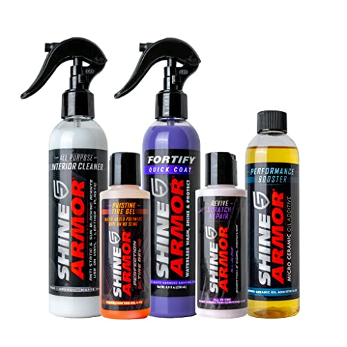 Shine Armor Big Bundle Comes With Fortify Quick Coat, Revive Scratch Repair, Interior Cleaner, Tire Gel, And Engine Oil Treatment Additive #TOP30