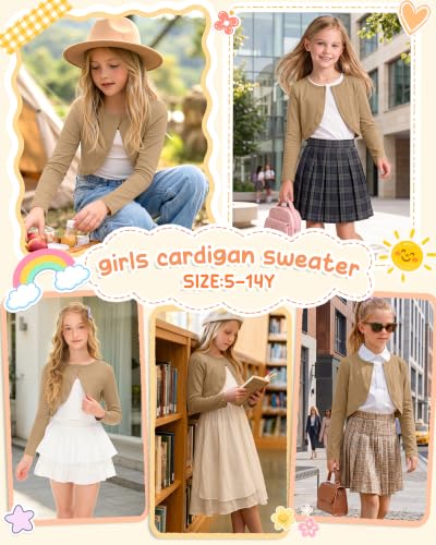 Image of Girls Uniform Cardigan | Cropped Bolero Shrug with Long Sleeves, Button Front Knit Sweater, Soft Preppy School Cardigan for Cute Daily Wear