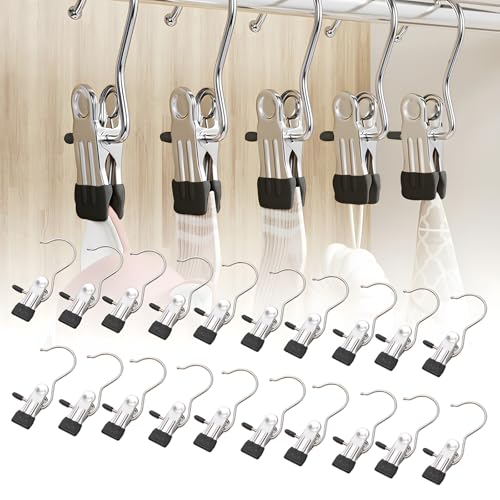 FHBHJNATC 20 Pezzi Grucce Pantaloni, Grucce con Pinze, Ganci con Pinza da Appendere, Clip Metallica Antiscivolo Multifunzionale, Adatta per il Bloccaggio di Vestiti, Calze, Pantaloni, Scarpe (Nero)