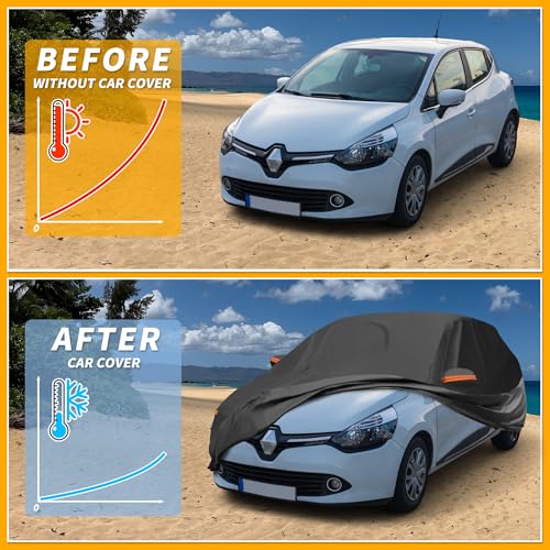 Image of All-Weather Waterproof Car Cover - UV-Resistant Outdoor Full Exterior Protection for Renault Clio 1990-2024 190T-PU Black with Right Side Zipper