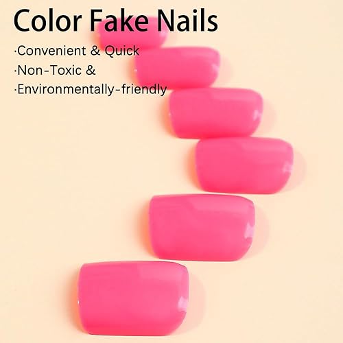 Miniatura 10 de Uñas postizas cuadradas de color rosa a presión, uñas postizas francesas de estilo simple, uñas acrílicas para mujeres, puntas de uñas brillantes,