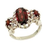 LBG Solid 9ct White Gold Ring, Natural Garnet Victorian Inspired Ring