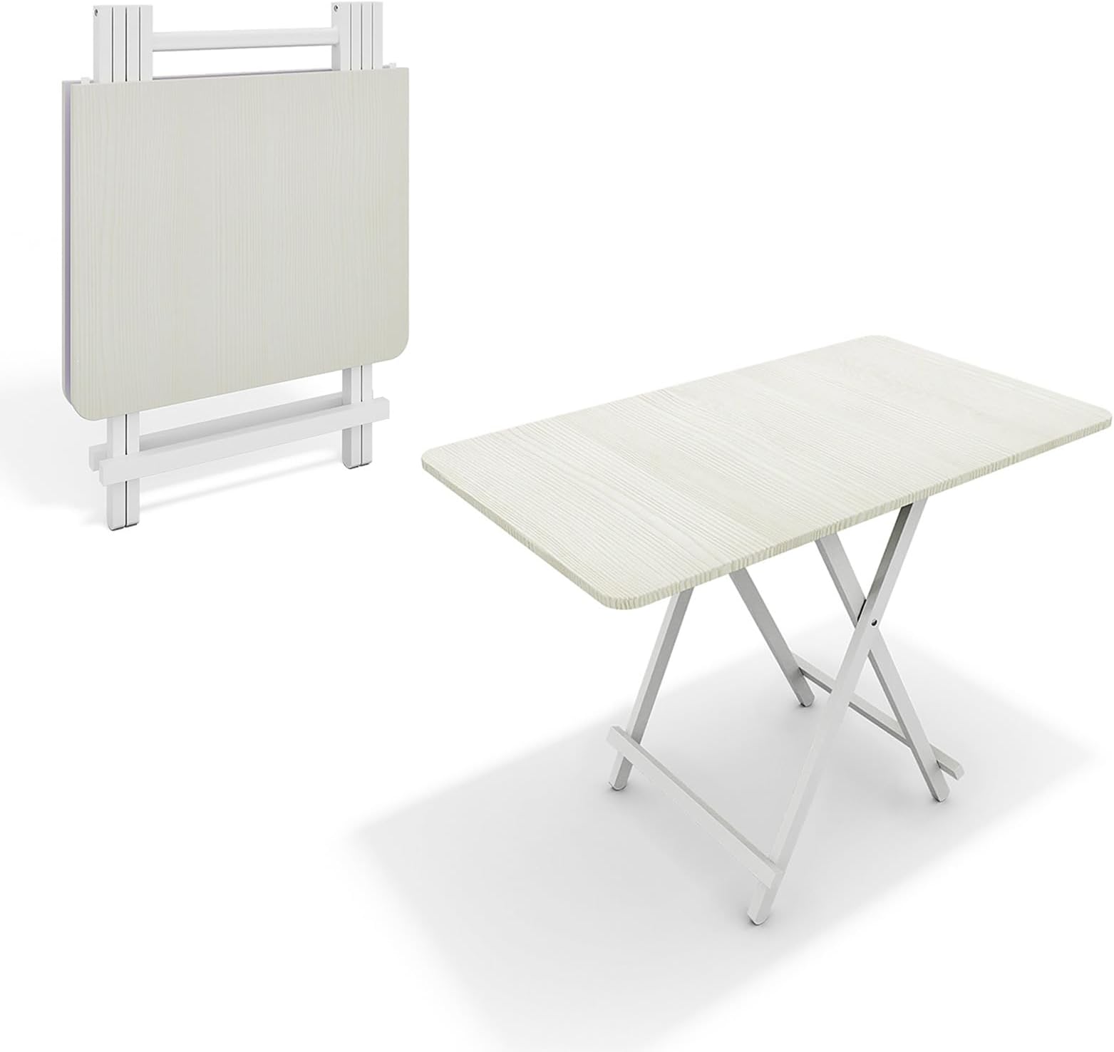 Warmiehomy Dining Table Folding Table Wooden Folding Snack Table Foldable Diner Picnic with Metal Legs (White, 60 * 100cm)