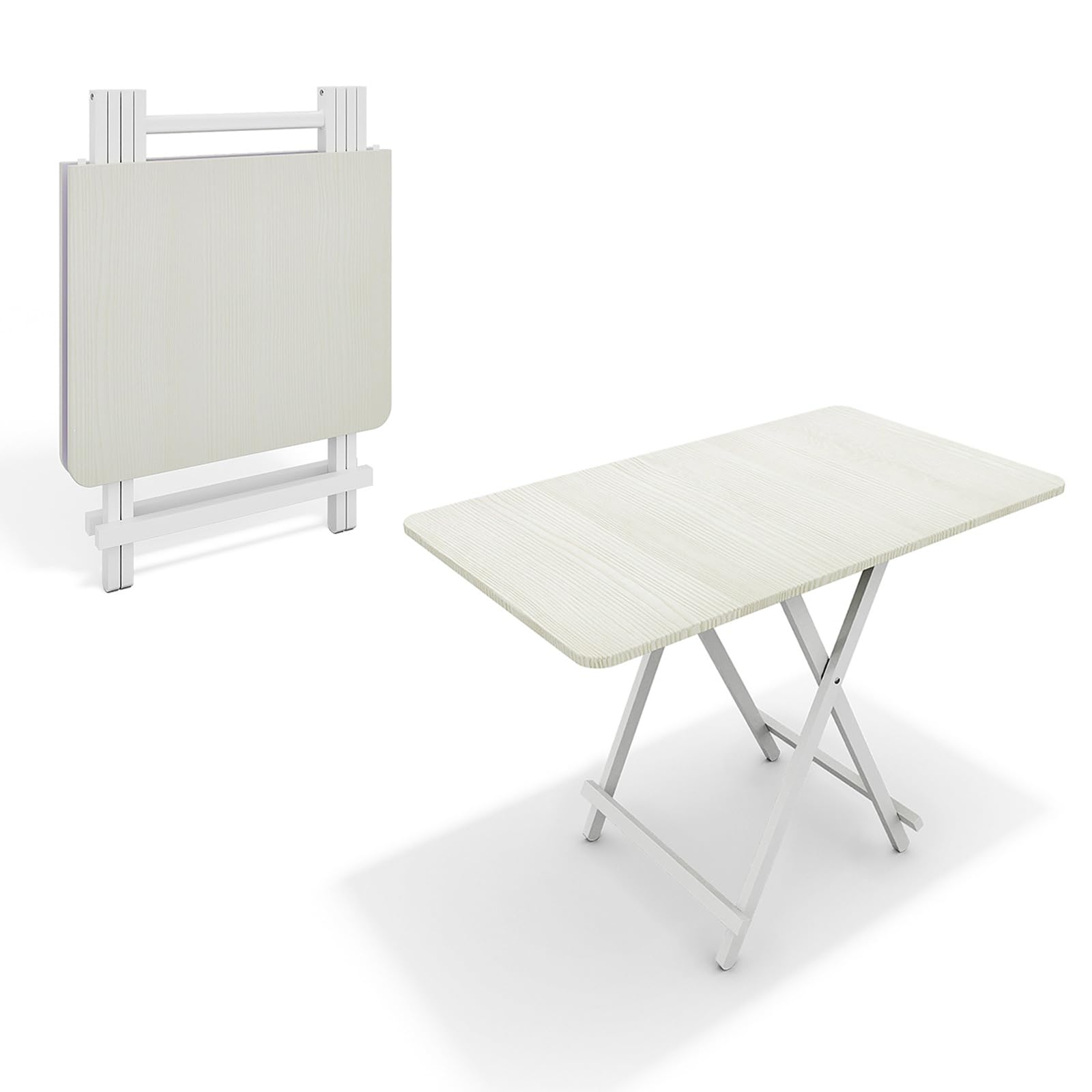 Warmiehomy Dining Table Folding Table Wooden Folding Snack Table Foldable Diner Picnic with Metal Legs (White, 60 * 100cm)