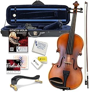 Bunnel Premier Violin Outfit 4/4 Full Size - Carrying Case and Accessories Included - Solid Maple Wood and Ebony Fittings By Kennedy Violins